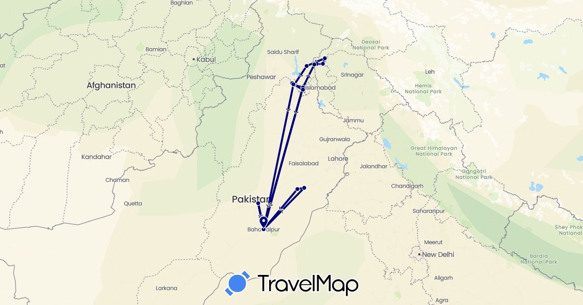 TravelMap itinerary: driving in India, Pakistan (Asia)